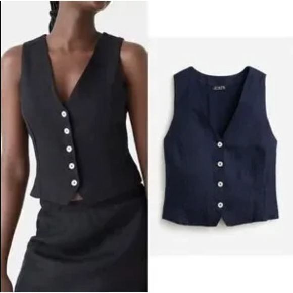 J. Crew Pants - J.Crew Womens Linen Pleated Slim Fit Vest Size 4 Black Career‎ Office Workwear